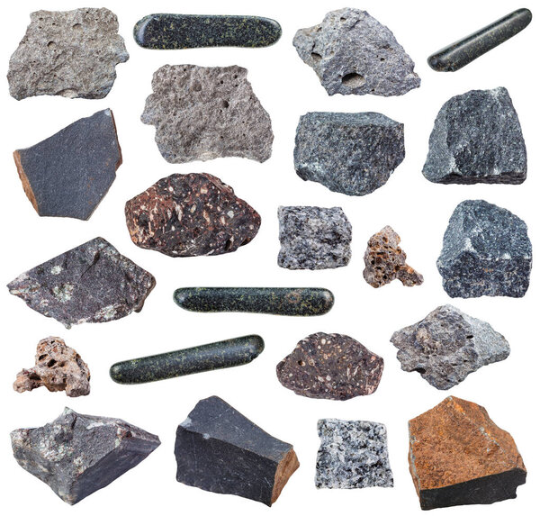 collection of various basalt igneous rocks