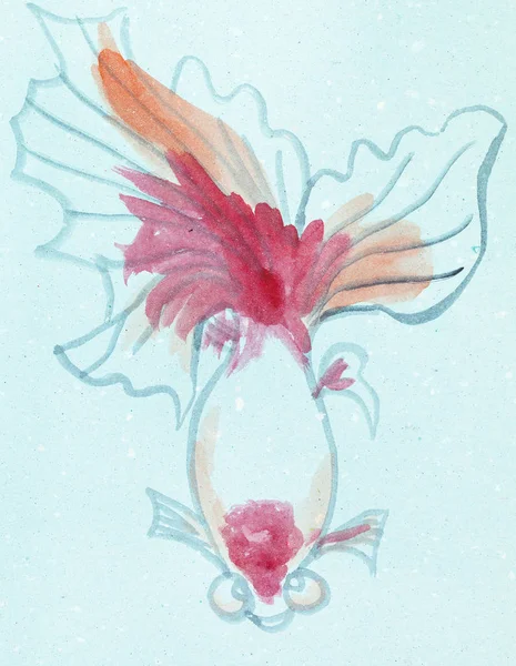 Эскиз золотой рыбы на голубой цветной бумаге — стоковое фото