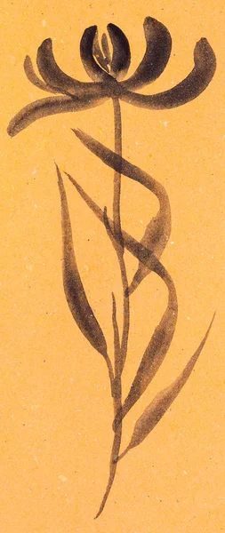 Эскиз цветка на бумаге оранжевого цвета — стоковое фото