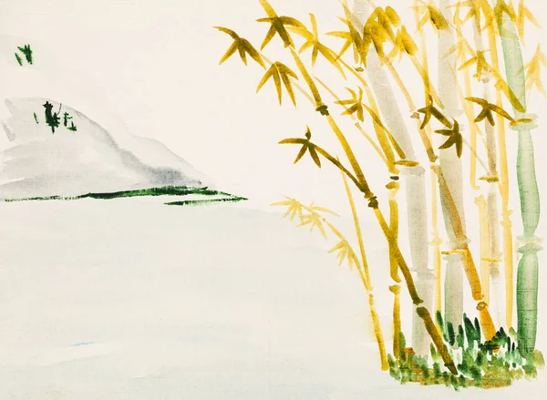 landscape with bamboo grove and mountain