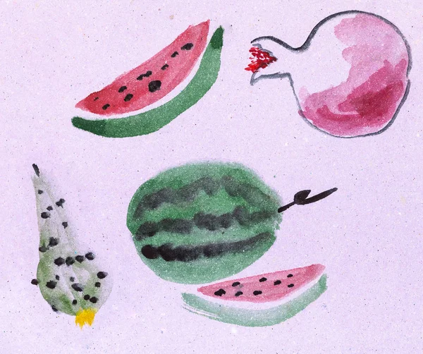 Świeże owoce na różowy papier kolorowy — Zdjęcie stockowe