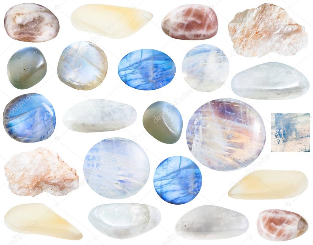 collection of various moonstone gemstones