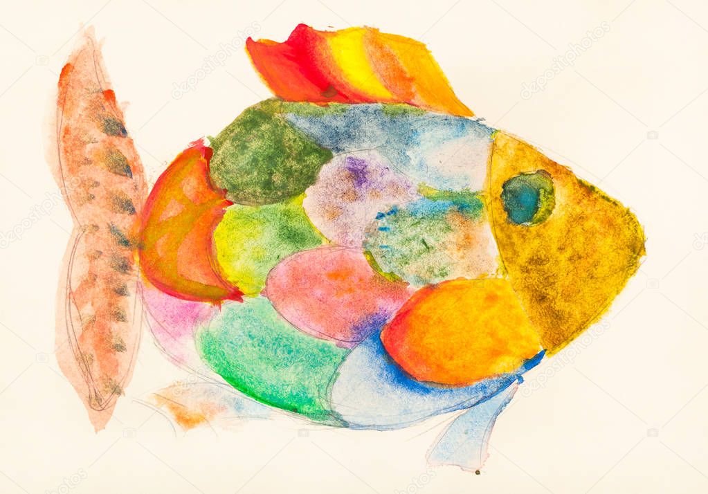 hand painted fish with multicolored scales