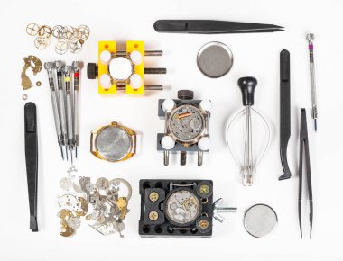 above view of watch repairing tools clipart