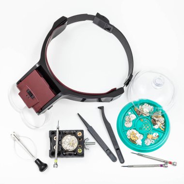 objektife ve başa takılan araçlar kümesi, üstten görünüm