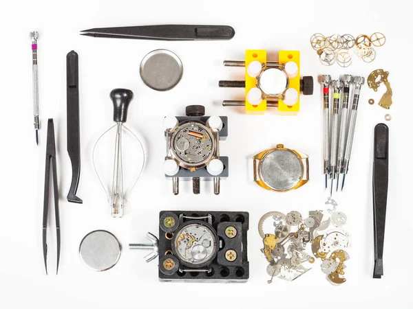 Vista superior de herramientas de reparación de relojes — Foto de Stock