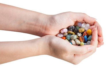 izole avuç içinde birçok çeşitli mücevher