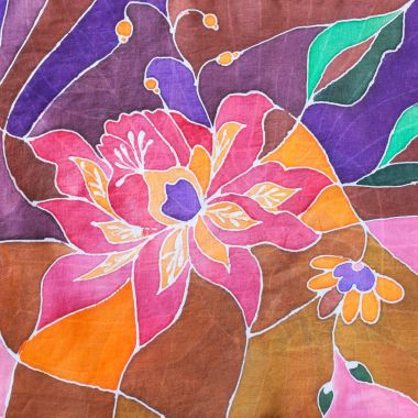 batik İpek eşarp stilize çiçek el boyalı