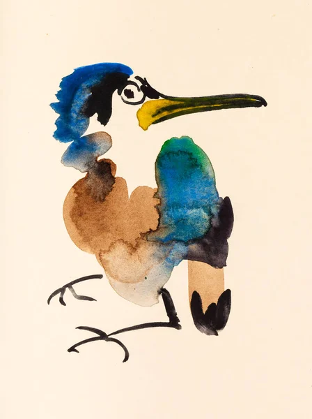Mão kingfisher pintado em papel de cor creme — Fotografia de Stock