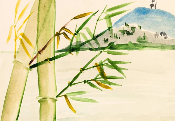 bamboo grove and view of mount
