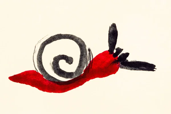 Krem renkli kağıda kırmızı salyangoz el boyalı — Stok fotoğraf