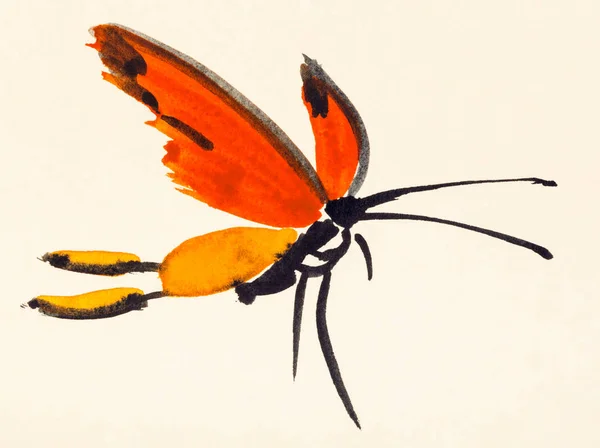 Butterfly with red wings hand painted on paper — Stock Photo, Image