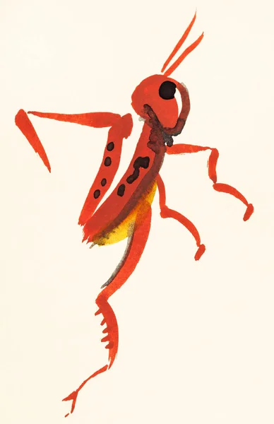 Röd locust handmålade på grädde färgade papper — Stockfoto