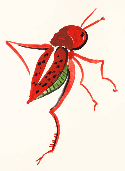 Ручная роспись саранчи на цветной бумаге
