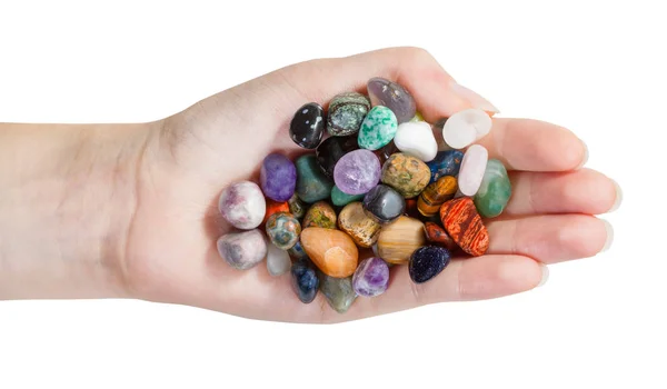 Top view of palm with various gemstones — Stock Photo, Image