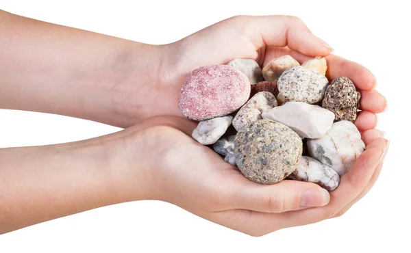 Vista de varios guijarros minerales en un puñado — Foto de Stock