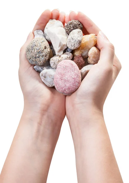 Διάφορες πέτρες με φυσικό βότσαλο στην χούφτα απομονωμένες — Φωτογραφία Αρχείου