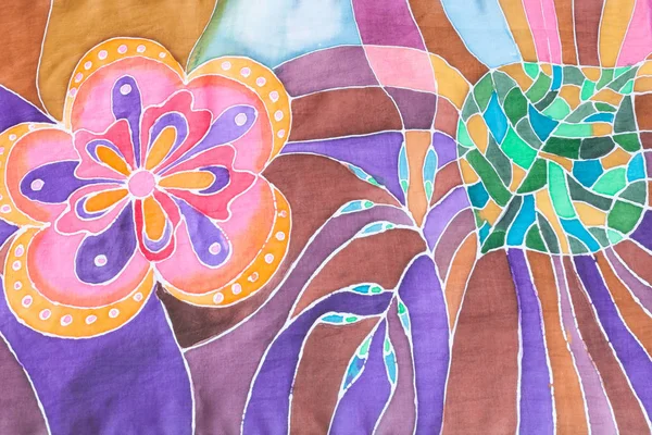 Ręcznie rysowane kwiatowy wzór na szal batik jedwabny — Zdjęcie stockowe