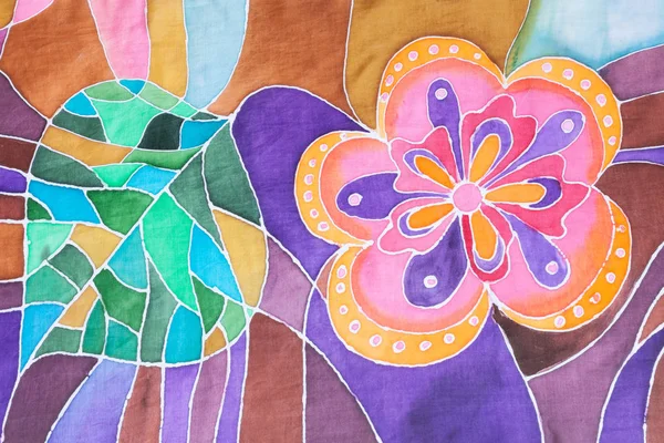 Mano dibujado flor y hoja en seda batik bufanda —  Fotos de Stock