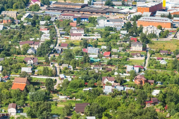 above view of country houses in suburb of Moscow