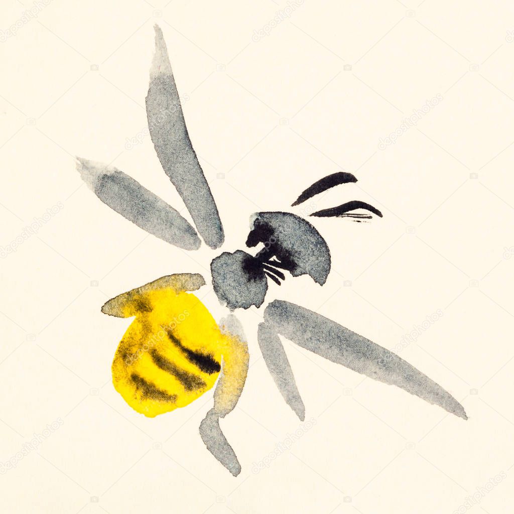 bee hand painted on cream colored paper