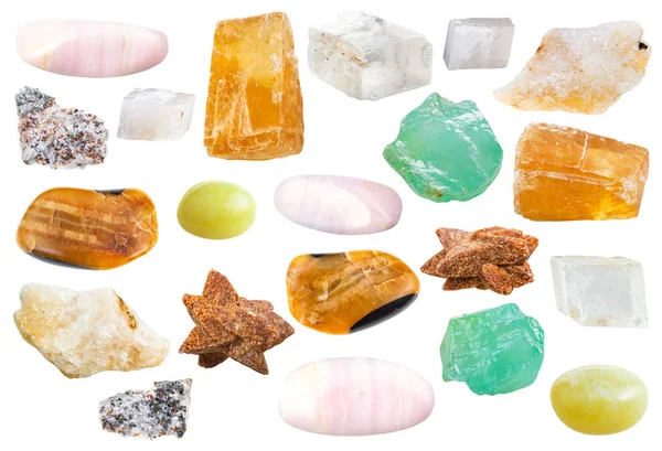 Olika naturliga mineraliska dekorativa kalcit stenar — Stockfoto