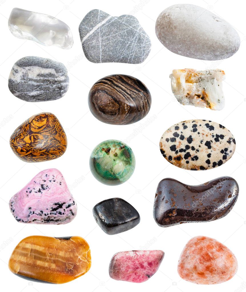various stones (greywacke, rhinestone, etc)
