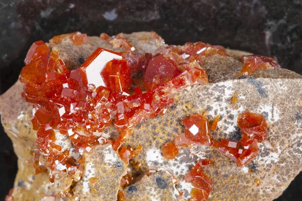 Crystal of Vanadinite gemstone close up on dark — стоковое фото