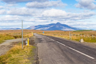 İzlanda'daki Biskupstungnabraut yol Güz