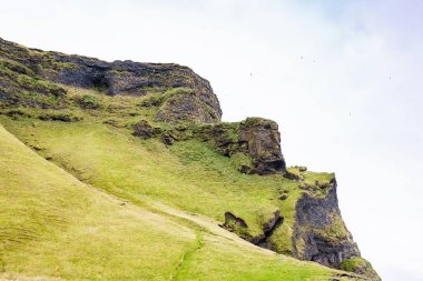 Cliff Reynisfjall ve monte Reynisfjara sahil yakınında