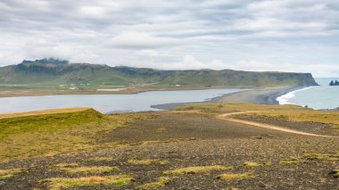 Dyrholaey promontory ve İzlanda'daki siyah beach
