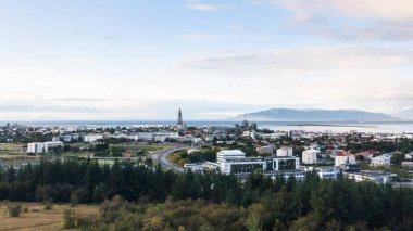 akşam Perlan Reykjavik şehir panoraması