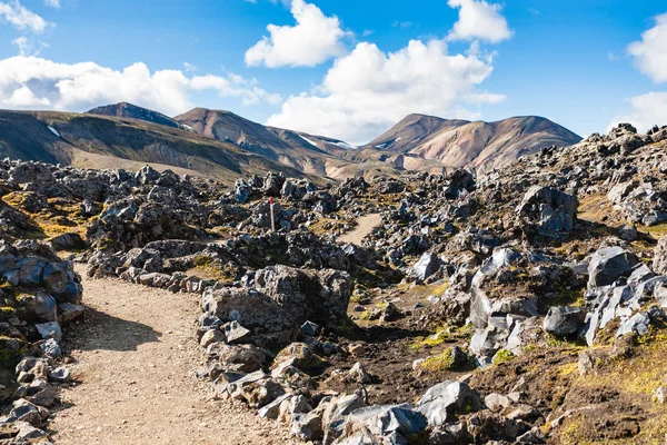 在冰岛 Laugahraun 火山熔岩场的路径 — 图库照片