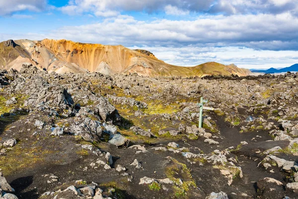 Mark at Laugahraun volcanic lava field in Iceland — Stock Photo, Image