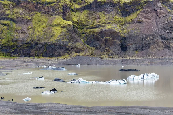 Solheimajokull 빙하 근처 웅덩이에서 얼음이 녹는 — 스톡 사진