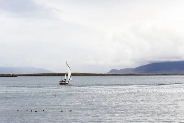 Vista dello yacht nell'oceano Atlantico da Reykjavik — Foto Stock