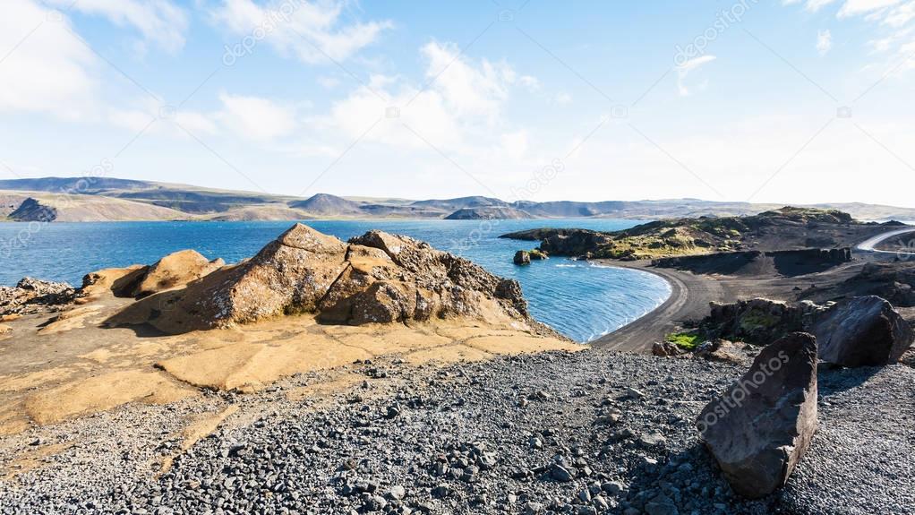 volcanic beach of Kleifarvatn lake in Iceland