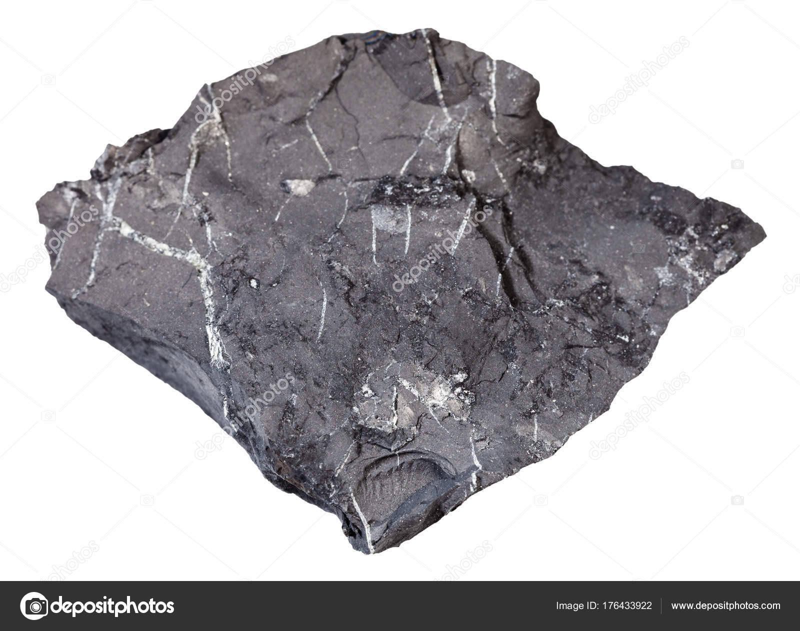 Piedra de esquisto shungita áspera aislada en blanco: fotografía de stock ©  vvoennyy #176433922