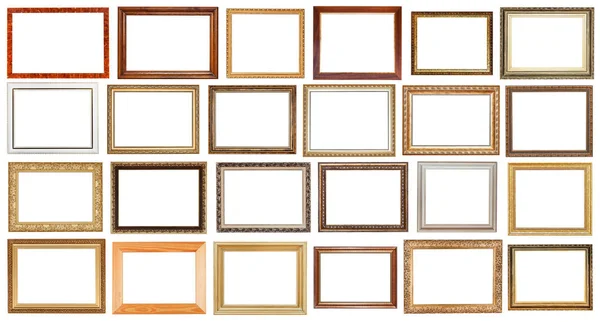 Set of vintage wide wooden picture frames isolated — Stock Photo, Image
