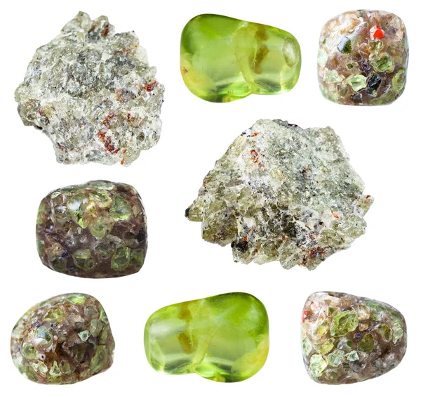 Olika Peridot (Olivine) ädelstenar isolerade — Stockfoto