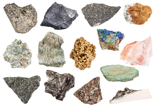 Набор различных грубых камней, изолированных на белом Лицензионные Стоковые Изображения