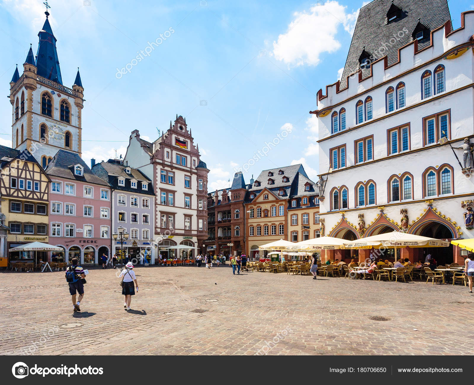 Hauptmarkt And View Of St Gangolf Church In Trier Stock