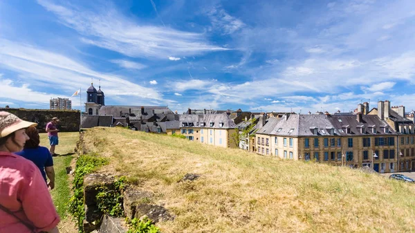 Visitors view town from rampart of Chateau Sedan — Stock Photo, Image