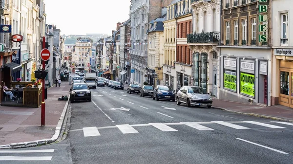 Outdoor cafe and cars on street Grande Rue — Stock Photo, Image