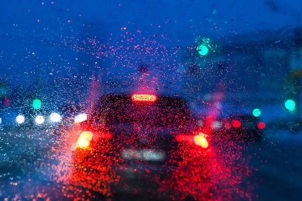 Conducción Noche Nevada Moscú Fondo Desenfocado Con Vista Través Nieve — Foto de Stock