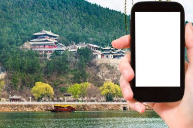 turist Longmen mağarasını tapınakları fotoğraf arşivi