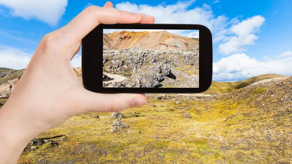Touristenfotos lachahraun vulkanisches Lavafeld — Stockfoto