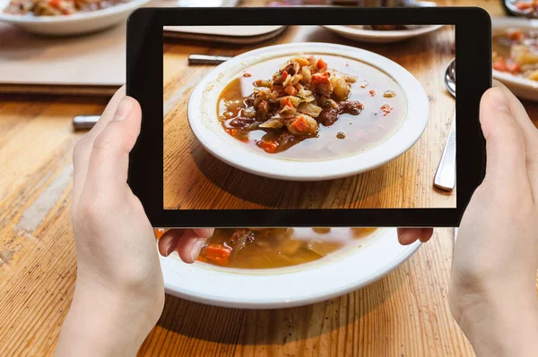 Tourist photographs Icelandic Lamb Soup — Stock Photo, Image