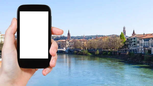 Turiststad fotografier Verona på Adige rive — Stockfoto