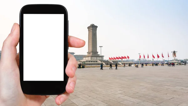 Touristenfotos vom Tiananmen-Platz in Peking — Stockfoto